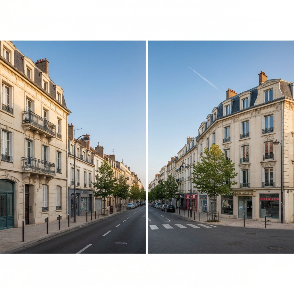 Vue d'une maison à vendre à Cergy avec un panneau 'À Vendre' devant
